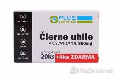 Plus Lekáreň Čierne uhlie 350 mg 20 + 4 tabliet