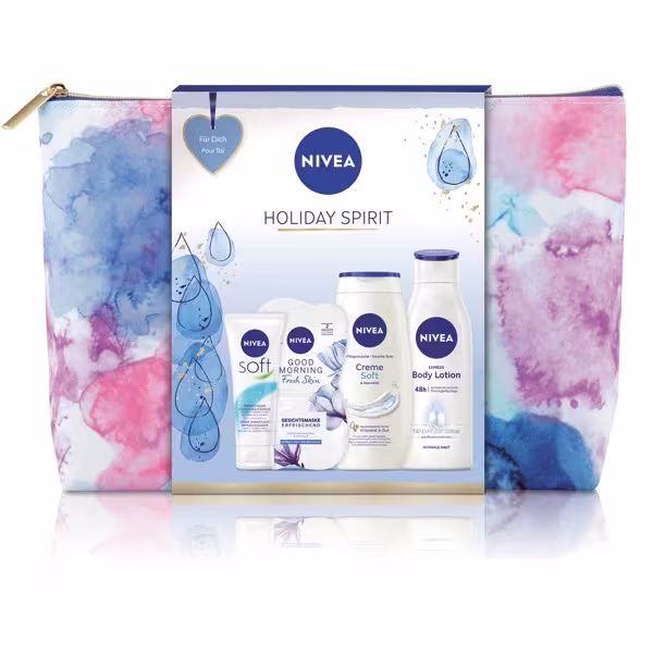 GIFT SET Nivea Holiday Spirit-maska 2x7,5ml, telové mlieko 250ml, SG 250ml,krém75ml,taška
