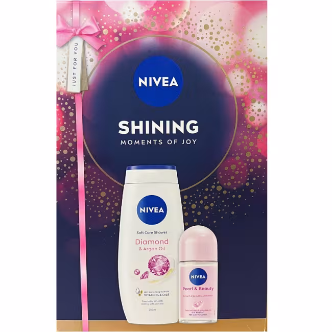 GIFT SET Nivea Shining - SG Diamond&amp;Argan oil 250ml, Roll-on Pearl&amp;Beauty 50ml