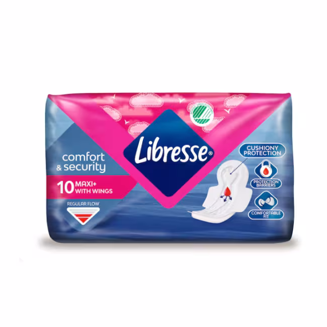 LIBRESSE Hygienické vložky comfort &amp; security MAXI+ s krídielkami 10ks