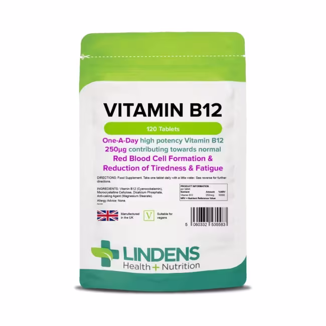 LINDENS Health + Nutrition Vitamín B12 (Kyanokobalamín) 250 µg, 120 tabliet