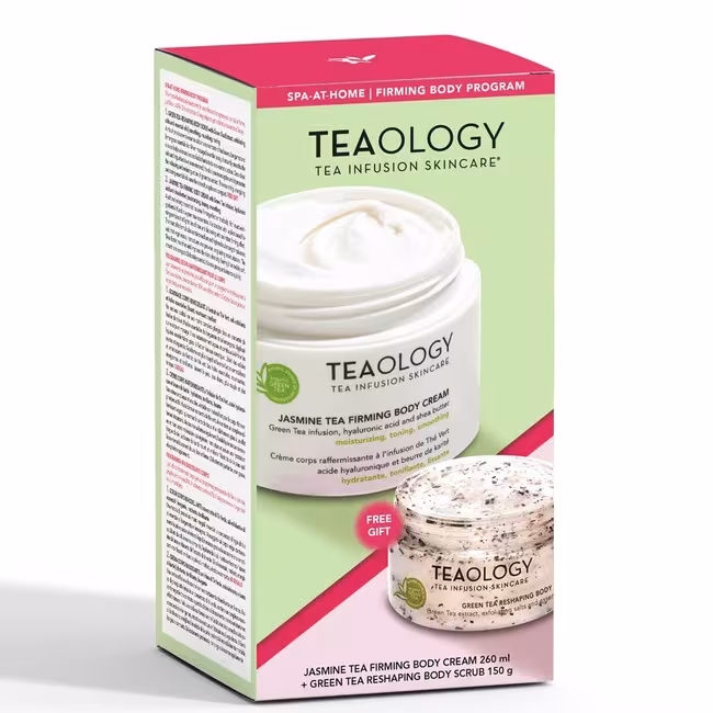 Teaology Green Tea kazeta, Jasmine Tea Firming Body Cream 260ml + Reshaping Body Scrub 150g