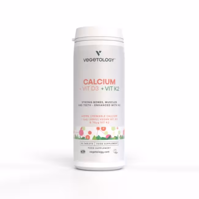 Vegetology Vápnik + Vitamín D3 + K2, 60 žuvacích tabliet