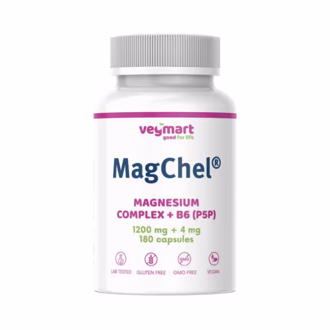 Vegmart MagChel® Complex 20% + Vitamín B6 (P5P), 180 kapsúl