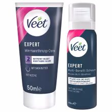 Veet - intímny depilačný krém a hydratačná pena pre ženy (2 × 50 ml)