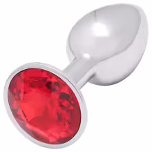Sunfo - análny kovový plug - červený kameň - strieborný
