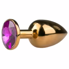 EasyToys Metal No.1 - análny kolík v tvare kužeľa s fialovým kamienkom (zlatý, 2,5 cm)