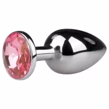 EasyToys Metal No.1 - análny kolík v tvare kužeľa s ružovým kameňom (strieborný, 2,7 cm)