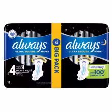 ALWAYS Ultra Secure Night Hygienické vložky s krídelkami 12 ks