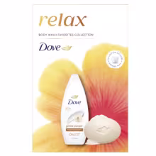 Dove Darčeková sada Relax Sprchový gél 250ml, Mydlo 90g, Špongia na sprchovanie
