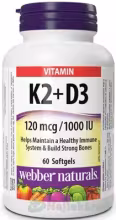 WEBBER NATURALS Vitamín K2 120 mcg + D3 1000 IU 60 kapsúl