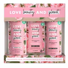 Love beauty and planet Darčeková sada SG 400ml, Telové mlieko 400ml, Pleťová maska 21ml