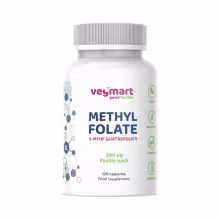 Vegmart Methylfolate (5-MTHF) Quatrefolic® 200 µg– Family pack, 120 kapsúl
